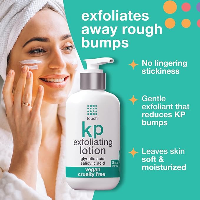 TOUCH Glycolic Acid Lotion for Keratosis Pilaris - KP Exfoliating Body Lotion Moisturizer - for AHA BHA Rough & Bumpy Skin- Gets Rid of Redness - 8 Fl Oz