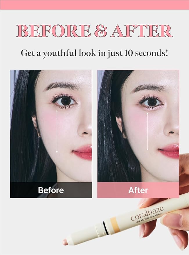 CORALHAZE Idol AEGYO-SAL Maker 04 Ice Berry, 2-in-1 Under-Eye Highlighter and Contour Liner for Bright, Voluminous Eyes, Long-Lasting, Smudge-Proof Shimmer Stick with Natural Glow, Korean Beauty