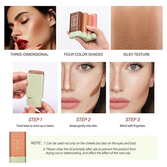 Cream Contour Stick,Versatile Bronzer Facial Contouring Stick,Long Lasting Beach Glow