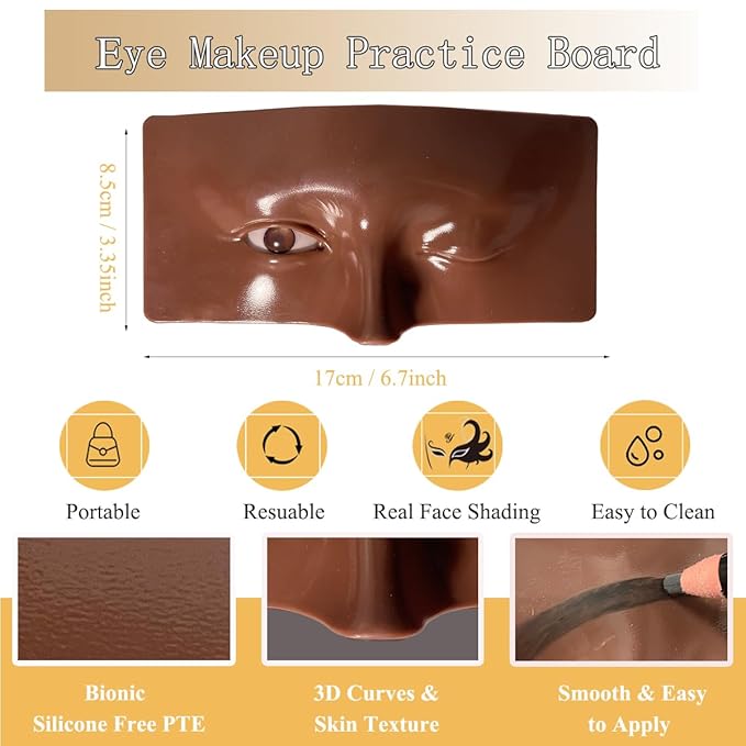 Makeup Practice Face Kit, Makeup Mannequin Face with Makeup Practice Face Board, 3D Reusable Practice Eye Makeup Face Eyeshadow Mannequin for Professional Makeup Artist and Beginner to Practice Makeup