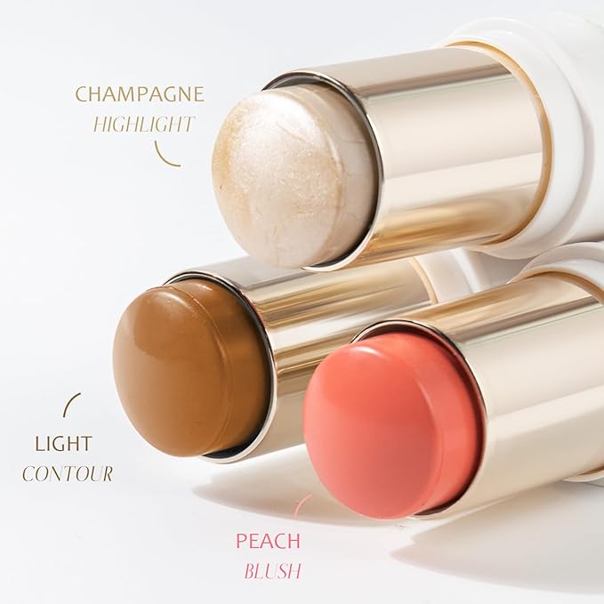 Trio Contour Sticks Set, Highlighter Stick & Bronzer Stick & Blush Stick for Cheek+Lip,Highlight and Contour to Create a Natural Dewy Makeup Look for Light| Set of 45g/1.6fl.oz