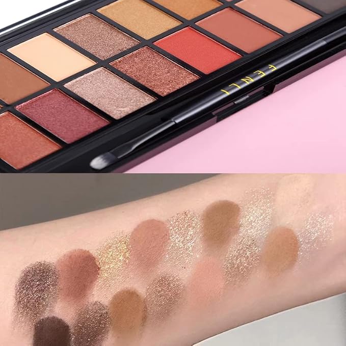 RUIGPRO Pro 16 Shades Eyeshadow Palette + 20 pcs Makeup Brushes Set High Pigmented Naked Nudes Shimmer Matte Metallic Smokey Eye Shadow Soft Synthetic Powder Cream Blending Brush Neutral Pallet