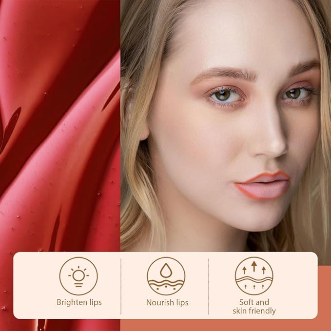 2Pcs Matte Liquid Lip Stain Peel Off Lip Liner Tattoo Set, Waterproof, Smudge-Proof, Peel Off Lip Stain Tattoo, Long-Lasting Non-Stick Cup Lip Gloss for All Skin Types (0.12 fl oz, #04+#06)