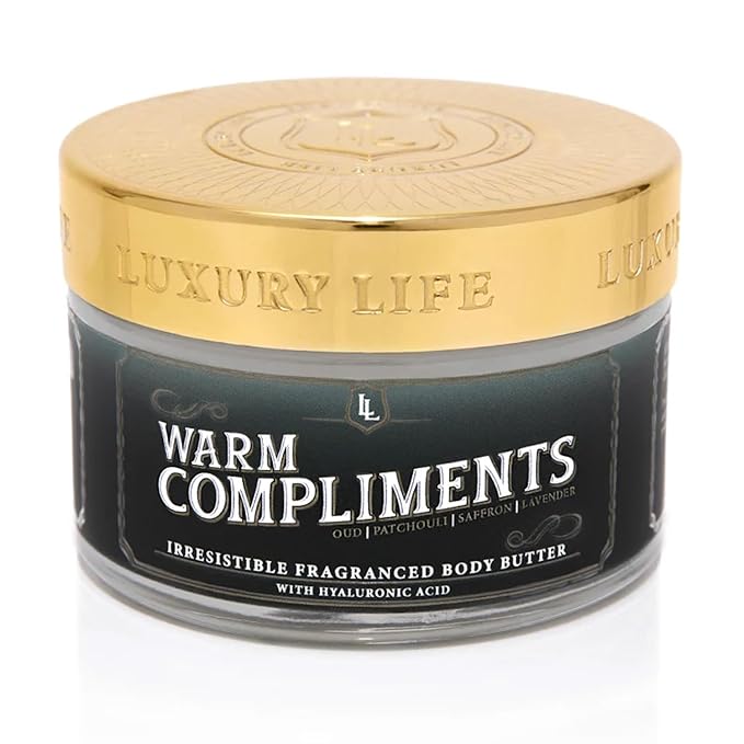 LUXURY LIFE Bed Butter - Scented, Luxurious Body Butter With All-Natural Hyaluronic Acid For Soft, Glowing, Hydrated Skin - For Men & Women - For All Skin Types - Warm Compliments Scent, 5 oz