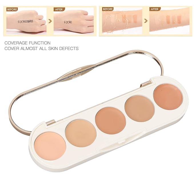 Waterproof Concealer Palette, High Coverage, Professional Long Lasting Multipurpose Bronzer Palette with 5 Colors