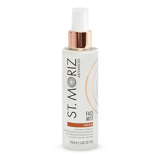 St. Moriz Advanced Self Tanner Face Mist, Sunless Tanning Spray (Medium, 5.07 Fl Oz) - Quick Tan Clear Bronzing Spray with Aloe Vera & Vitamin E – Gradual Self Tan for Face - Fake Tan Spray