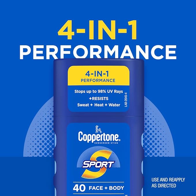 Coppertone Sport Sunscreen Stick, SPF 50 Sunscreen, Travel Size Sunscreen for Face and Body, 1.5 Oz