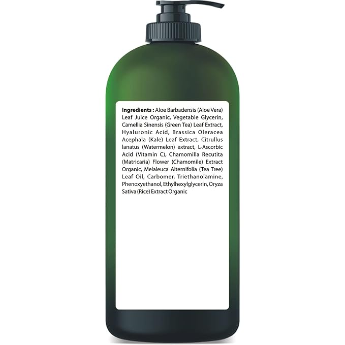 Aloe vera Gel - from 100% Pure Organic Aloe - Natural Raw Moisturizer for Face, Body, Hair. Perfect for Sunburn, Acne, Razor Bumps 16.9 fl oz (Tea Tree, Superfood, Hyaluronic Acid)