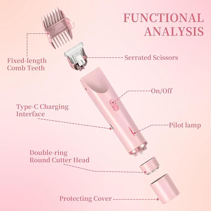 QNHMPW Bikini Trimmer for Women,Electric Razors for Women,2-in-1 Dual Head Shaver- Wet/Dry Shaver Groomer, Waterproof Hygiene Razor Used for Face, Underarm, Leg, Bikini Area(Pink)