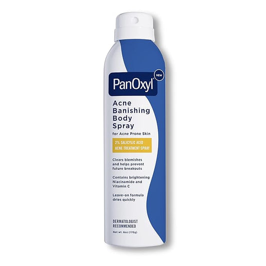PanOxyl Acne Banishing Body Spray with 2% Salicylic Acid, Pimple Treatment Spray to Clear Stubborn Breakouts, 360-Degree Spray Nozzle, Skin-Brightening Niacinamide, Vitamin C, Witch Hazel, Aloe, 6 Oz