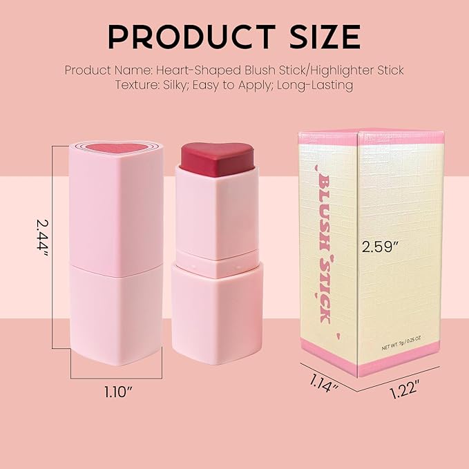 Blush Stick for Cheeks, Cream Blush with Heart-shaped, - Rose