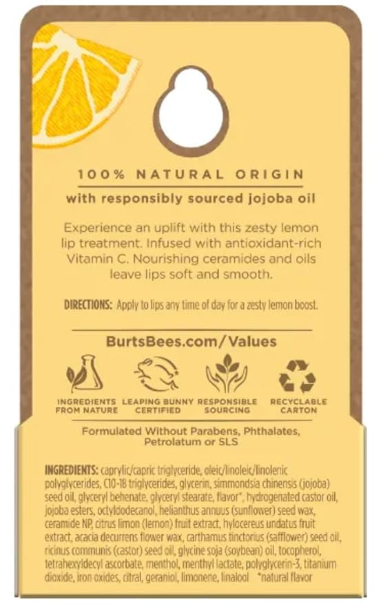 Burt's Bees 100% Natural Origin Lip Treatment with Sea Minerals Sweet Mint (Lemon Sorbet) - Hydrating, Moisturizing, Nourishing, Uplifting Lip Balm