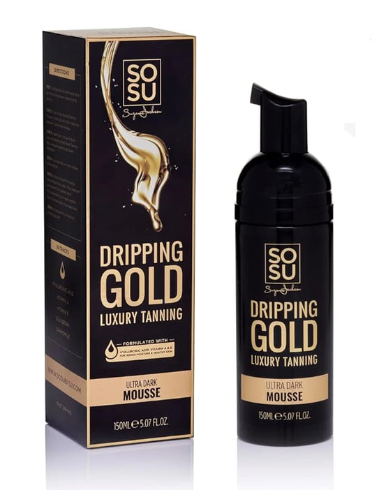 SOSU Dripping Gold Luxury Tanning Mousse 5 Oz! Formulated with Hyaluronic Acid, Vitamins A & E! Vegan Friendly, Cruelty Free And Paraben Free! Choose Medium, Dark Or Ultra Dark! (Ultra Dark)