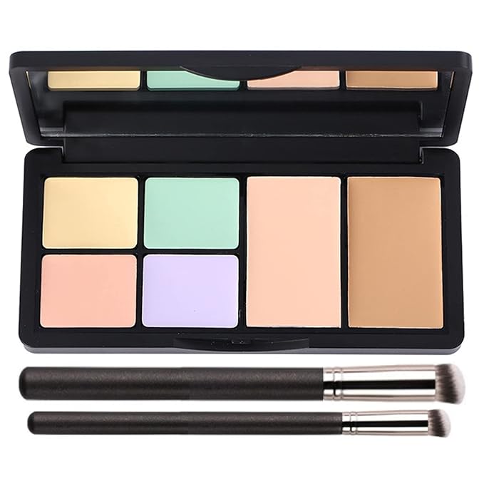 Concealer Contour Palette, 6 In 1 Color Correcting Concealer Contour Makeup Palette, Contouring Foundation Highlighting Makeup Kit for Dark Circles, Blemish With 2 Packs Brush (1#)