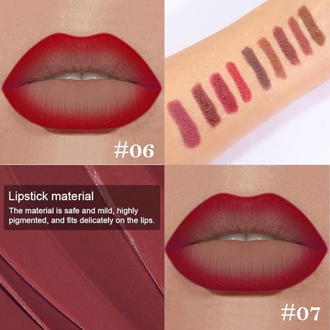 2Pcs Gradient Matte Lipstick Crayon Lip Liner pencil, Flawless Contour Gradual Ombre Effect lip Pencil, Lipstick for Women Long Lasting Waterproof Smudge Proof Lipstick Pencil 06#+07#