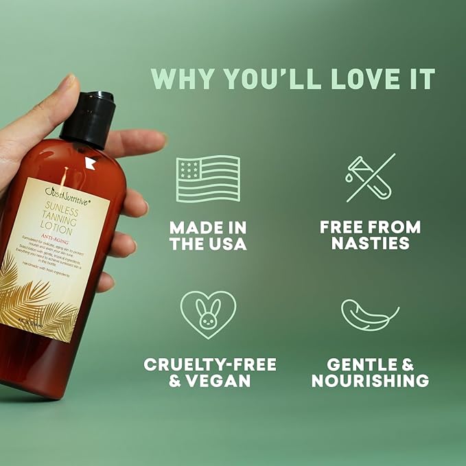 Sunless Tanning Lotion | Anti-Aging Self-Tanner | Body Tanning | Sun Kiss Glow Bronze Finish | Bronzer Lotion For All Skin Types | Just Nutritive | 8 Oz