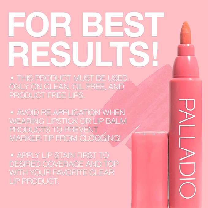 Palladio Lip Stain, Hydrating and Waterproof Formula, Matte Color Look, Longlasting All Day Wear Lip Color, Smudge Proof Natural Finish, Precise Chisel Tip Marker, Berry
