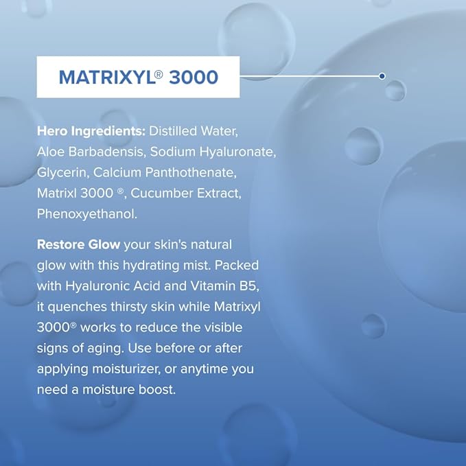 Cosmedica Skincare Restore Glow Peptide Spray Hydrating Mist with Matrixyl 3000, Vitamin B5, Hyaluronic Acid & Cucumber Extract for Radiant Skin – 4 oz