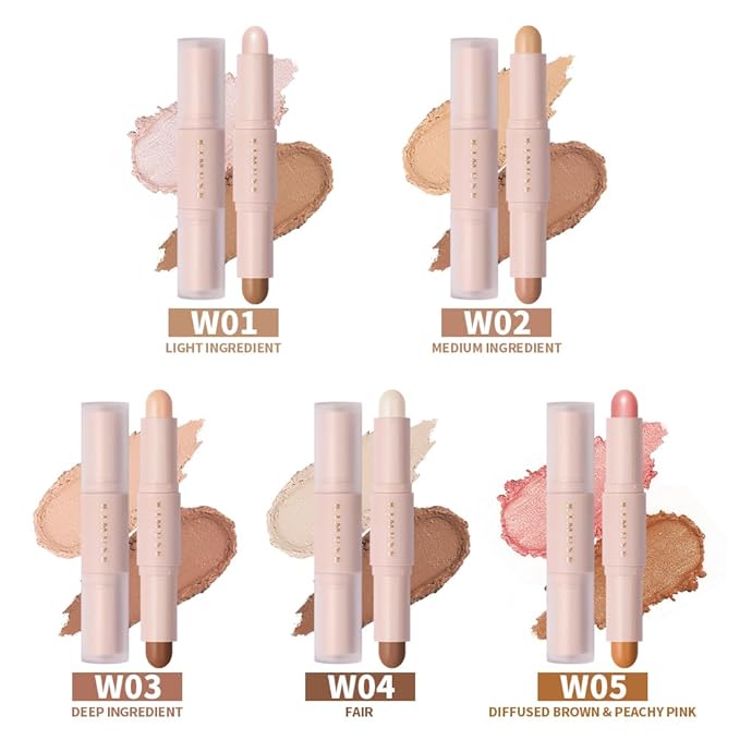KIMUSE 2 Color Dual Cream Contour Stick, Highlight & Contour Bronzer Stick, Long Lasting & Waterproof Contour Sticks Kit for Light Skin Face Makeup