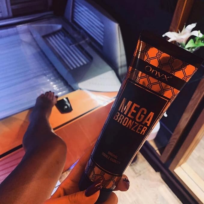 Onyx Mega Bronzer Indoor Tanning Lotion - Double Bronzing Tanning Lotion with Anti-Orange Formula - Gradual Tanning for Tanning Beds and Summer Essentials - White Bronzer for Stain-Free Effect