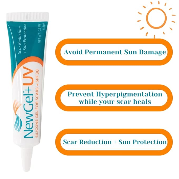 NewGel+UV Advanced Silicone Scar Gel for OLD and NEW Scars with SPF30 Mineral Sunscreen, Ideal for Facial Scars Exposed to Sun. 15g (0.5 oz)