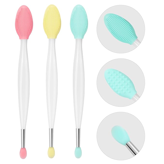 Unaone Lip Scrub Brush - 3 PCS Dual-ended Lip Scrubber Exfoliator and Silicone Lip Brush, 2-in-1 Silicone Lip Scrub Tool Lip Mask Applicator, Gentle Exfoliator & Applicator for Soft
