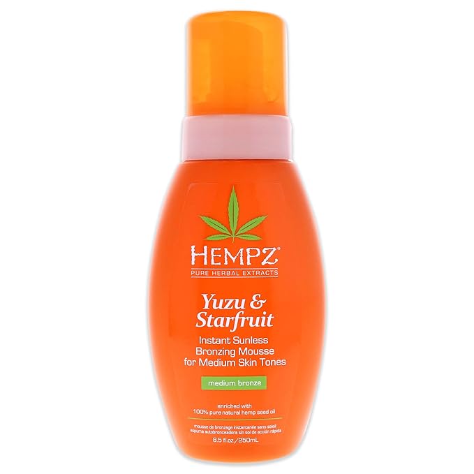 Hempz Yuzu and Starfruit Instant Sunless Bronzing Mousse, Medium Skin tones, 8.5 Ounce