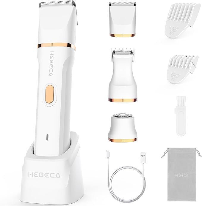 Bikini Trimmer for Women, 3in1 Electric Razor for Women with Facial Trimmers & Intimate Shaver for Sensitive Skin, Waterproof Wet & Dry Use Rechargeable Pubic Hair Trimmer Removal