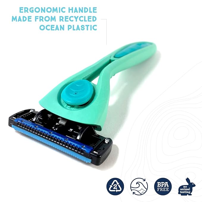 Preserve POPi Shave 5 Razor System Made with Recycled Ocean Plastic and 5-blade cartridge, Charcoal Grey