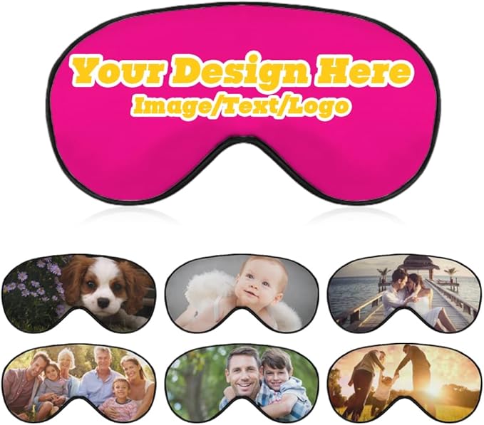 Custom Personalized Sleep Eye Mask Add Any Photo Text Logo Design Your Own Soft Blindfold Eyemask Blackout Eye Cover for Men Women Home Travel Offices, DeepPink, 8.1"x4.1"