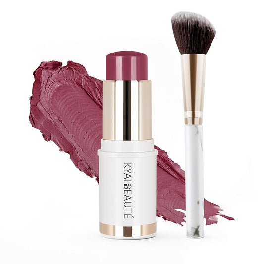 Blush Stick, Cream Blush for Cheeks and Lip Tint, Dewy Finish, Buildable & Blendable Color, Lightweight & Long-Lasting Formula| Rosemary-Mauve & Angled Blush Brush（0.53fl.oz）