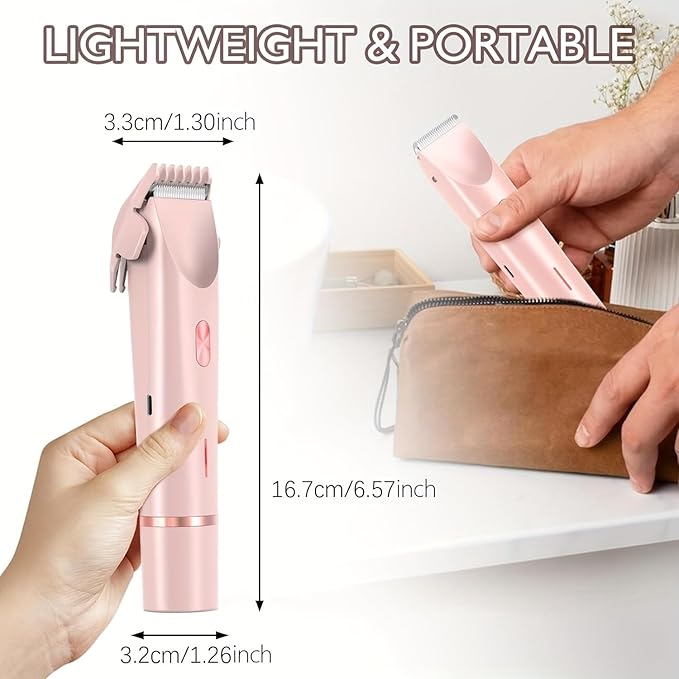 2025 Womens Shaver Dual-Head Bikini Trimmer for Women 2-in-1 Women's Body Shaver USB Charge Waterproof Painless Electric Razors for Silk Skin (Pink)
