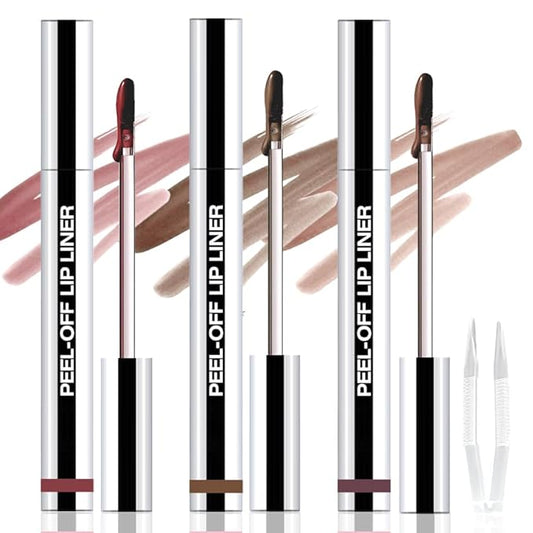 3Pcs Peel Off Matte Liquid Lip Gloss Stain-Lip Liner with Tweezer, Peel Off Lip Stain, Long Lasting & Waterproof Lipstick Tattoo, Transfer-Proof Lip Gloss for All Skin Types (03#+04#+05#, 3Pcs)