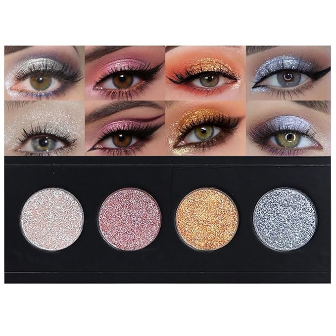 4 Colors Highlight Silver Gold Eyeshadow Palette, SHANY