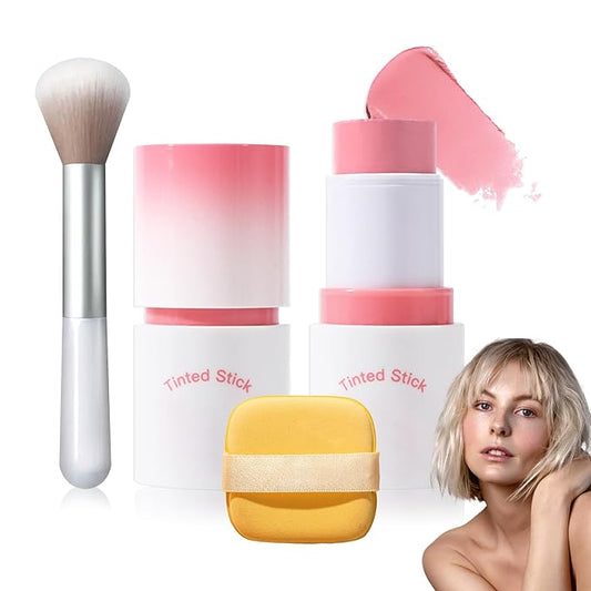 Cream Blush Stick with Brush and Makeup Sponge,Waterproof Multi Cream Makeup Stick,Lightweight,Long-lasting,2 in 1 Multi Blush for Cheeks & Lip Tint & Eyeshadow J