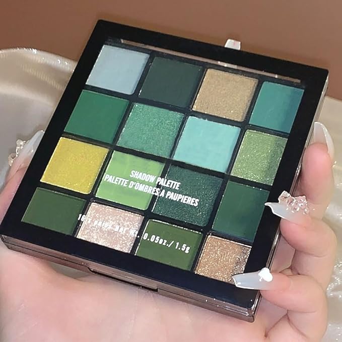 16 Colors Green Olive Matte Shimmer Eyeshadow Palette for Eye Makeup,High Pigmented White Gray Eye Shadow Primers Powder Palet de sombras de ojos