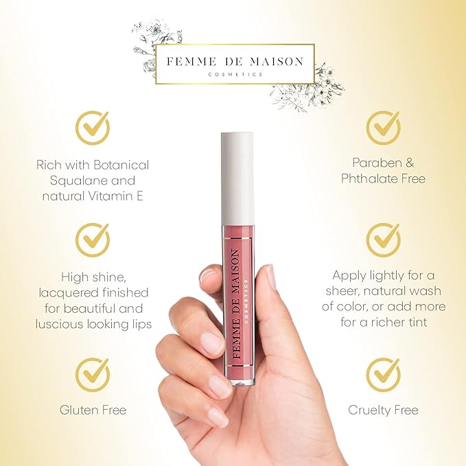 Cosmetics, Lustre Lip Gloss, Moisturizing, Long Lasting with Squalane & Vitamin E, 100% Gluten, Paraben & Phthalate-Free, Never Sticky, Soft, Natural Colors (Rose Primevere 01)