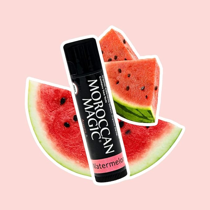 Moroccan Magic Organic Watermelon Lip Balm 3 Pack | Ultra-Hydrating Argan & Essential Oil Lip Moisturizer + Vitamin E | Natural Chapstick for Dry Lips | Smooth, Non-Toxic | Organic Lip Balm