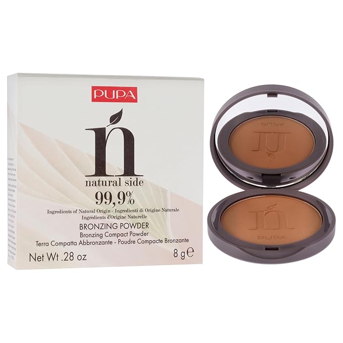 PUPA Milano Natural Side Bronzing Powder 002 Natural Bronze - Add Warmth and Glow to Skin - Easy Blending Bronzer Contour Makeup Powder to Brighten Complexion - Natural Formula - 0.28 oz