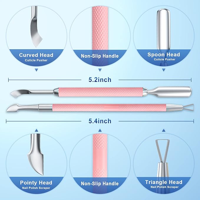 2PCS Metal Pink Cuticle Pusher