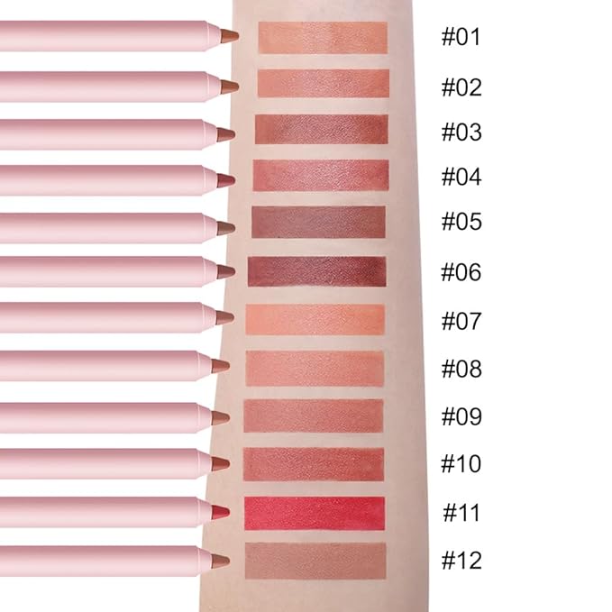 12 Colors lip liner pencils, Modern Classic Lip Liner, Lip Liner Pigmented Vegan Matte, Lasting Finish Lip Liner, Luxurious Creamy Long Lasting Lip Liner, Prevents Feathering and Fading, (08)