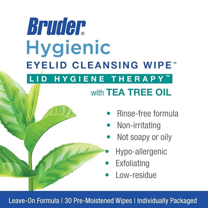 Hygienic Eyelid Cleansing Wipes with Tea Tree Oil l Relief from Demodex l Pre-Moistened, Rinse-Free Exfoliating Wipes Remove Excess Oil and Debris from Eyelids & Lashes l 30 Count Box (2 Pack)