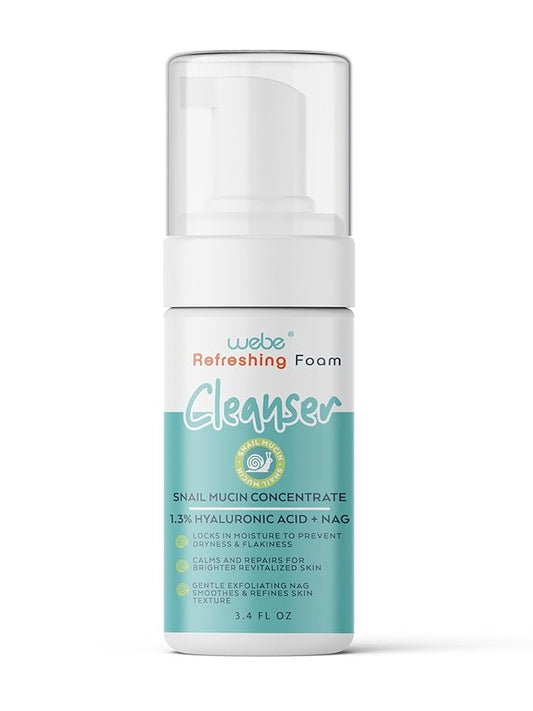 WEBE Refreshing Gentle Foam Cleanser | Snail Mucin, Hyaluronic Acid, N-Acetyl Glucosamine | Hydrating & Soothing Formula for Radiant, Moisturized Skin | Natural Skincare for all Skin Types
