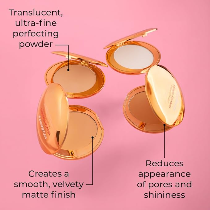 MCoBeauty Miracle Flawless Pressed Powder, Natural Medium Shade, Oil-Control, Soft-Focus Finish with Hydrating Rose Flower Extract & Sweet Almond Oil, Vegan, Cruelty Free Cosmetics