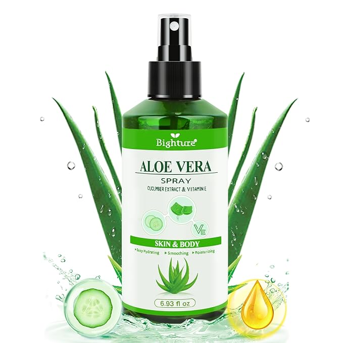 Aloe Vera Spray from Freshly Cut Pure Aloe, Aloe Vera Spray for Skin& Hair, Aloe Vera Spray for Sunburn Relief, 6.93oz, Absorbs Rapidly, Infused wirh Cucumber Essence