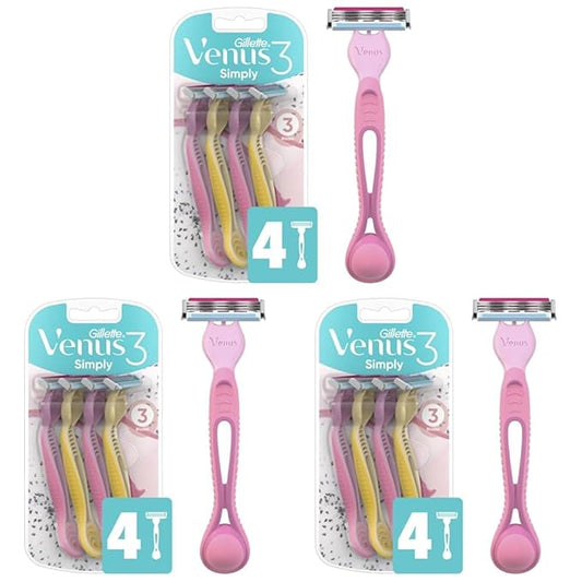 Gillette Venus Simply 3 Dragonfruit Women's Disposable Razor, 4 Count (Pack of 3)