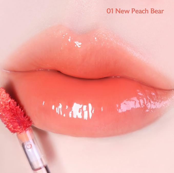 MILKTOUCH Jelly Lip Glow Tint - Hydrating Lip Gloss with Long-Lasting Moisture, Lip Stain, Lightweight, Radiant Shine, Perfect for Daily Use, Valentines Gifts, Korean Lip Oil (01 New Peach Bear)