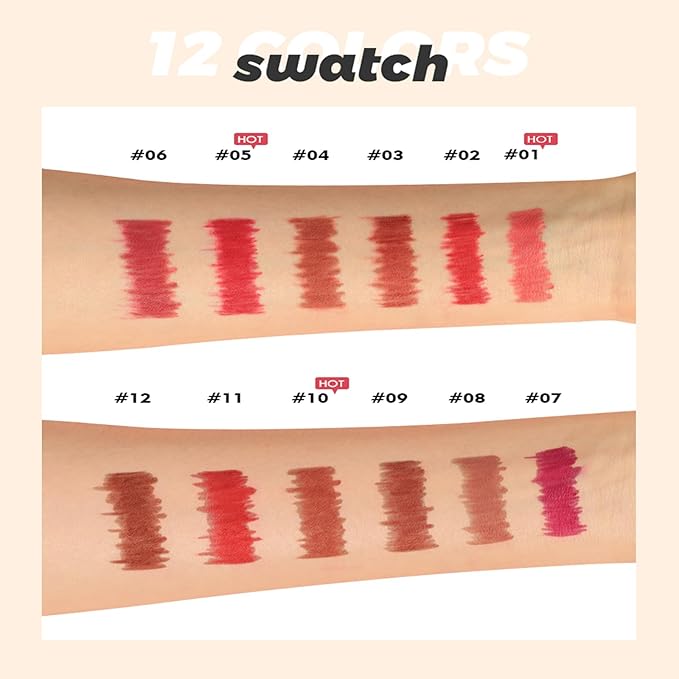 12 Colors Matte Lip Liner Pens Set，Cream Glide Lip