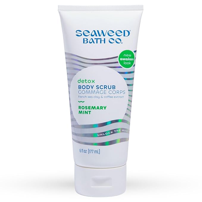 Seaweed Bath Co. Detox Body Scrub, Rosemary Mint Scent, 6 Ounce, Sustainably Harvested Seaweed, French Sea Clay, Coffee Extract