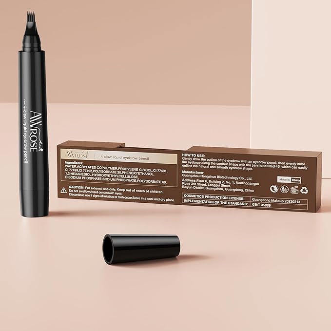 AWROSE Eyebrow Pencil, 3D Waterproof Microblading Eyebrow Pen 4 Fork Tip Tattoo Pencil, Precise Natural Brow Magic Eyebrow Pencil with Hair Like Strokes, 4 Points Multi-Used Eye Brow Pencils for Women